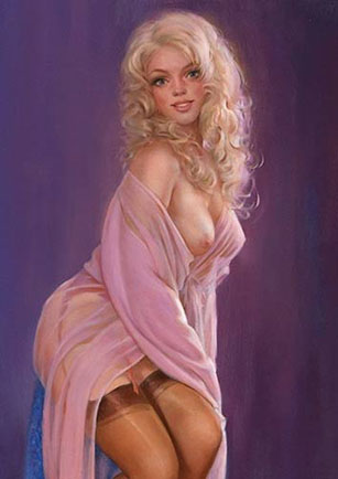 pink original pinup painting by edward tadiello